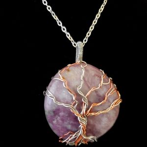 Lepidolite Tree of Life Necklace Handcrafted